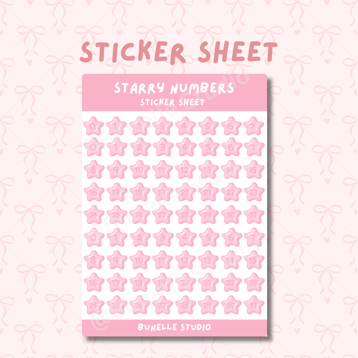 Pink Starry Numbers Sticker Sheet