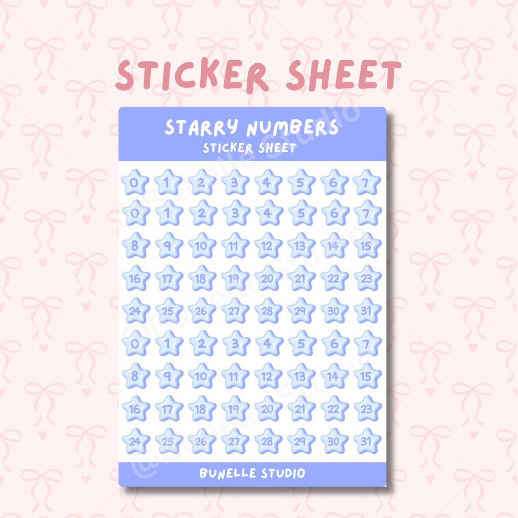 Blue Starry Numbers Sticker Sheet